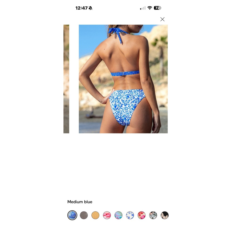 Cupshe Boho Shell Stitch Halter Bikini Top Cheeky Bottoms Set Blue XL NWT - Picture 3 of 5